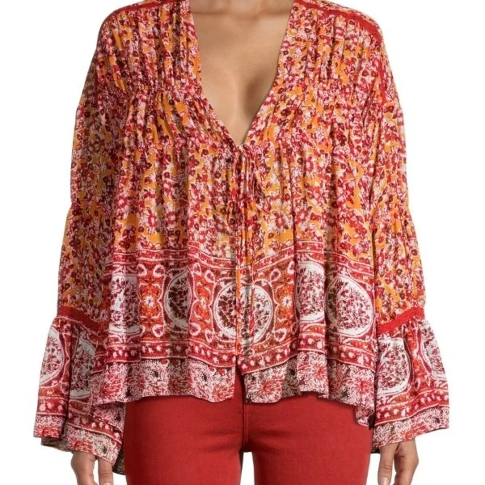 Free People Lorriane Boho Tiered Cropped Oversized Kimono Sz Small - Picture 3 of 7